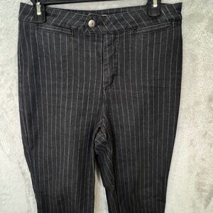 Bestow Black Pinstripe SZ 10 Trousers High Rise Academia Goth Grunge Punk Y2K